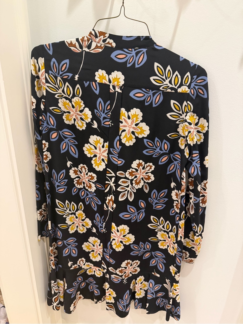 Tory Burch Black Tunic Dress with Yellow & Blue Floral Print